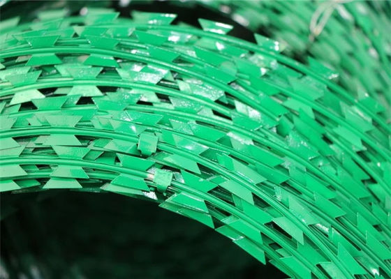 Cage cuisante galvanisée en plastique de PVC de fil en accordéon enduite par PVC de fil de rasoir de peinture